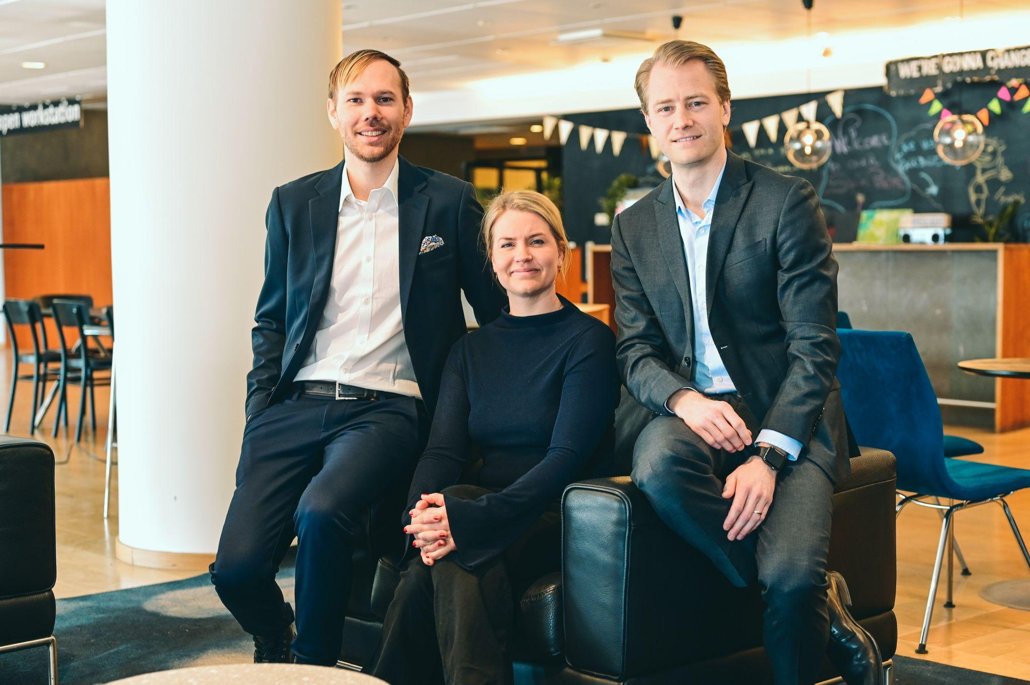 Bild: Telness grundare från vänster Jonas Cedenwing, Martina Klingvall och Carl Sahlin.